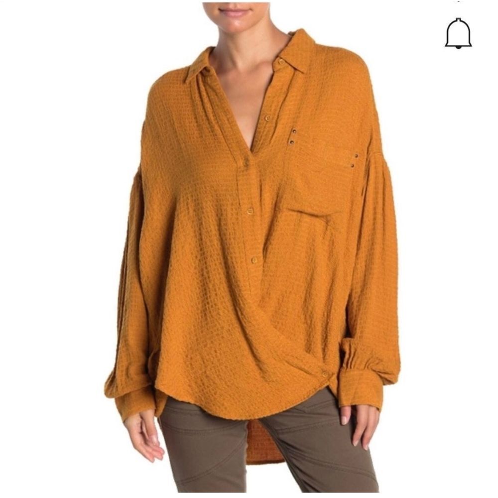 Free People Oversized Button-Down Shirt in Mustard